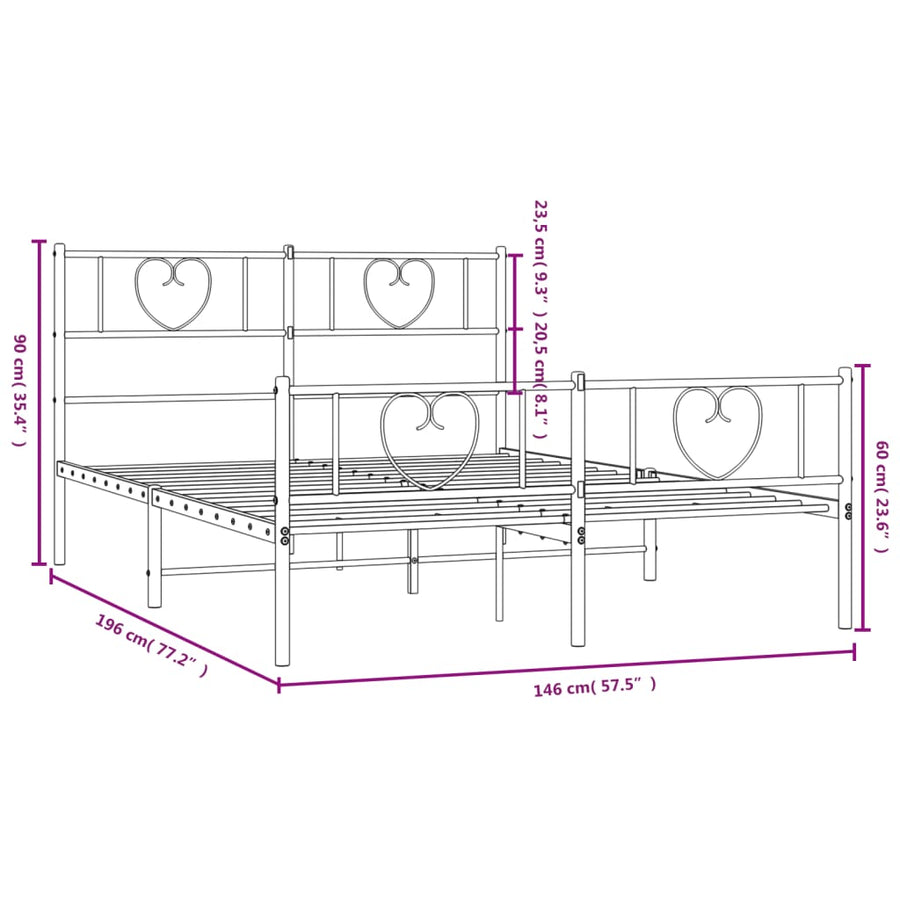 Bedframe Met Hoofd- En Voeteneinde Metaal 140 x 190 cm Wit met hoofdbord & voetbord