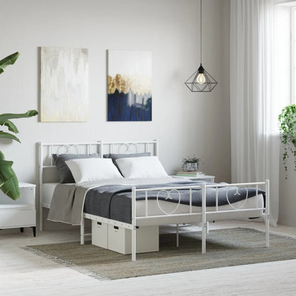 Bedframe Met Hoofd- En Voeteneinde Metaal 140 x 190 cm Wit met hoofdbord & voetbord