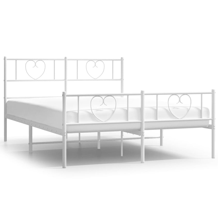 Bedframe Met Hoofd- En Voeteneinde Metaal 150 x 200 cm Wit met hoofdbord & voetbord