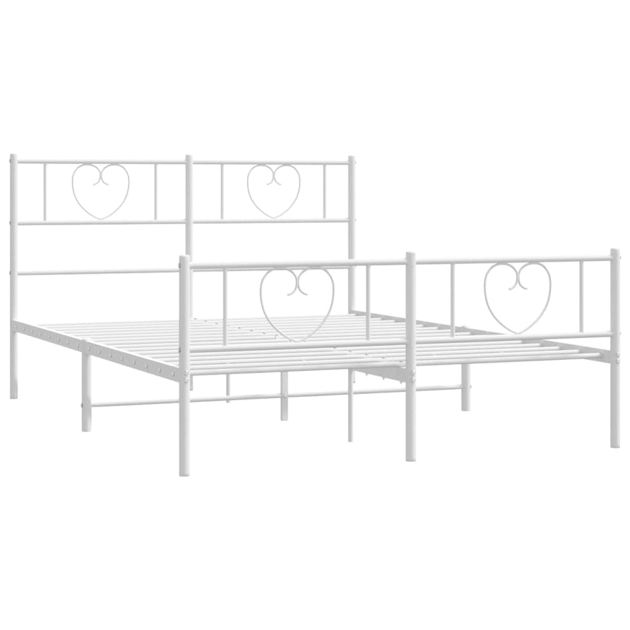 Bedframe Met Hoofd- En Voeteneinde Metaal 150 x 200 cm Wit met hoofdbord & voetbord