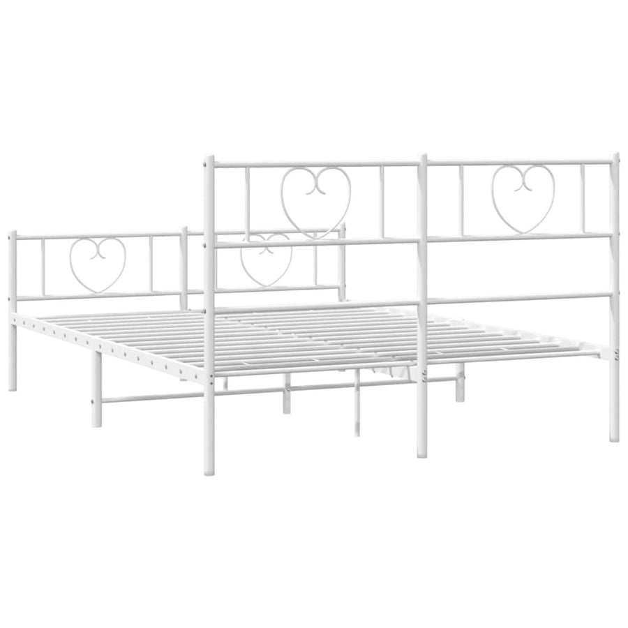 Bedframe Met Hoofd- En Voeteneinde Metaal 150 x 200 cm Wit met hoofdbord & voetbord