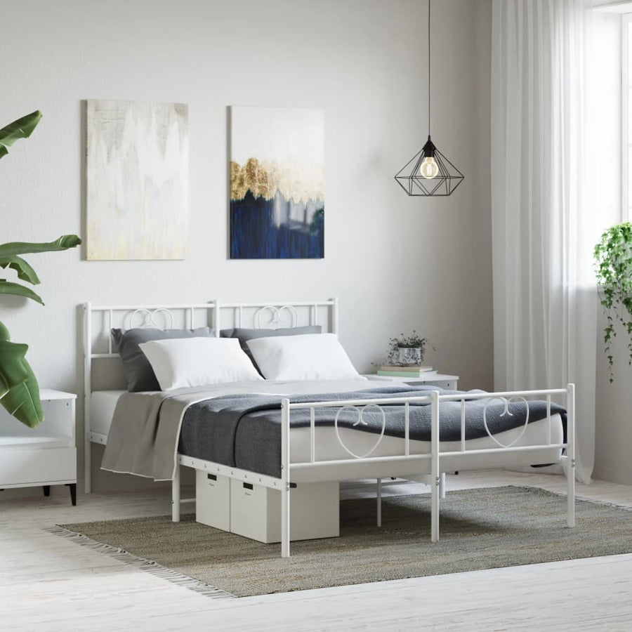 Bedframe Met Hoofd- En Voeteneinde Metaal 150 x 200 cm Wit met hoofdbord & voetbord