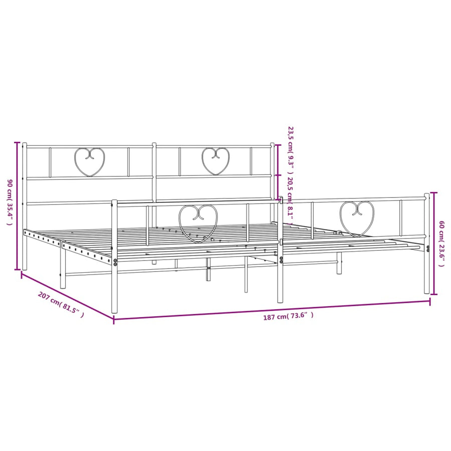 Bedframe met hoofd- en voeteneinde metaal wit 180x200 cm