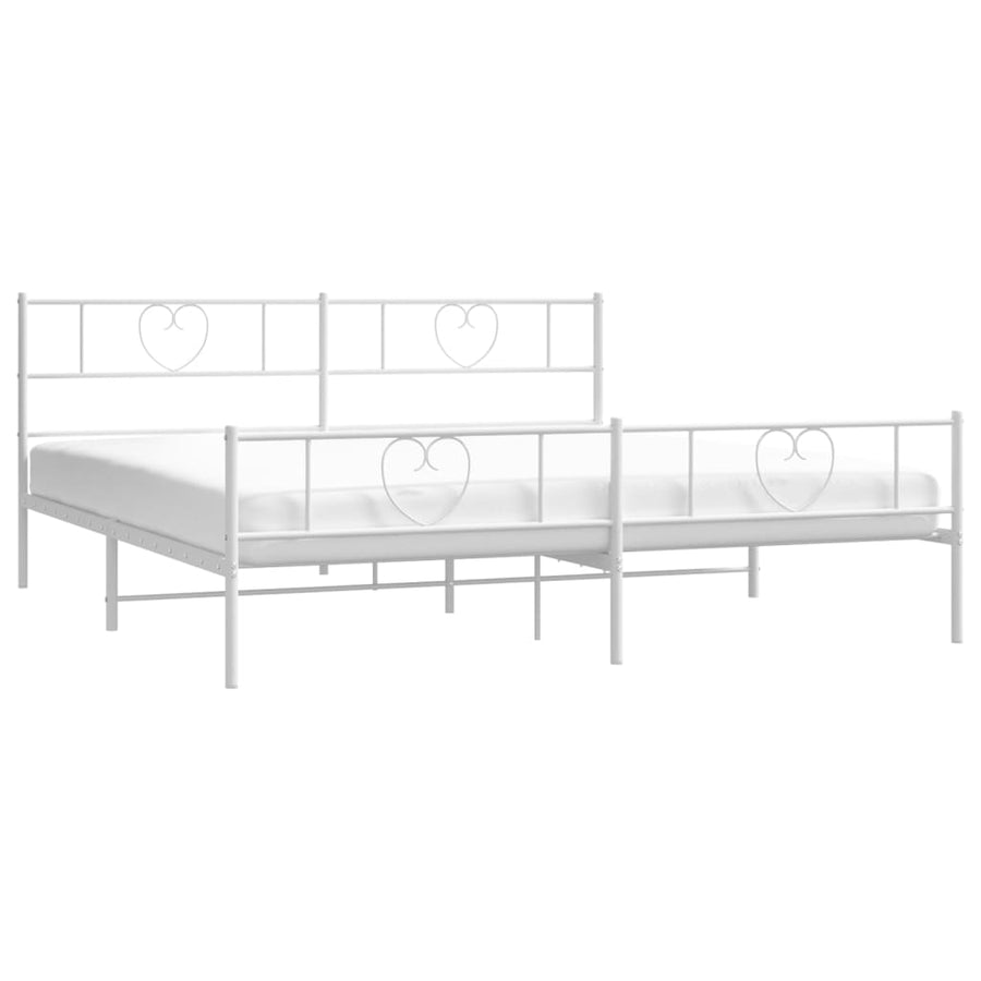Bedframe Met Hoofd- En Voeteneinde Metaal 183 x 213 cm Wit met hoofdbord & voetbord