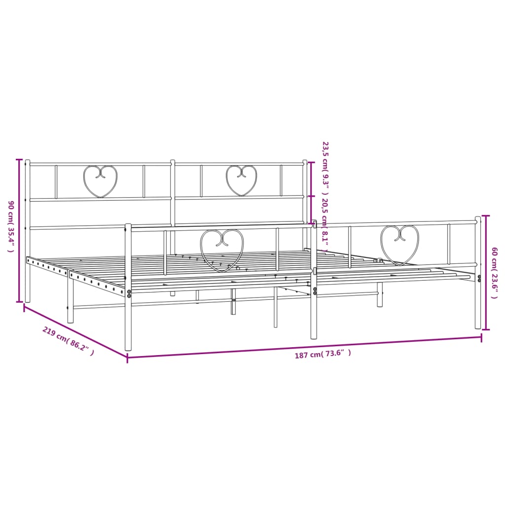 Bedframe Met Hoofd- En Voeteneinde Metaal 183 x 213 cm Wit met hoofdbord & voetbord