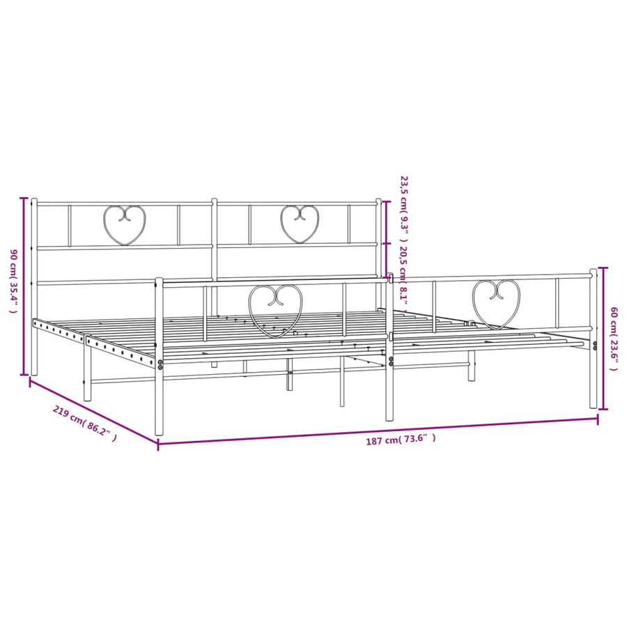 Bedframe Met Hoofd- En Voeteneinde Metaal 183 x 213 cm Wit met hoofdbord & voetbord