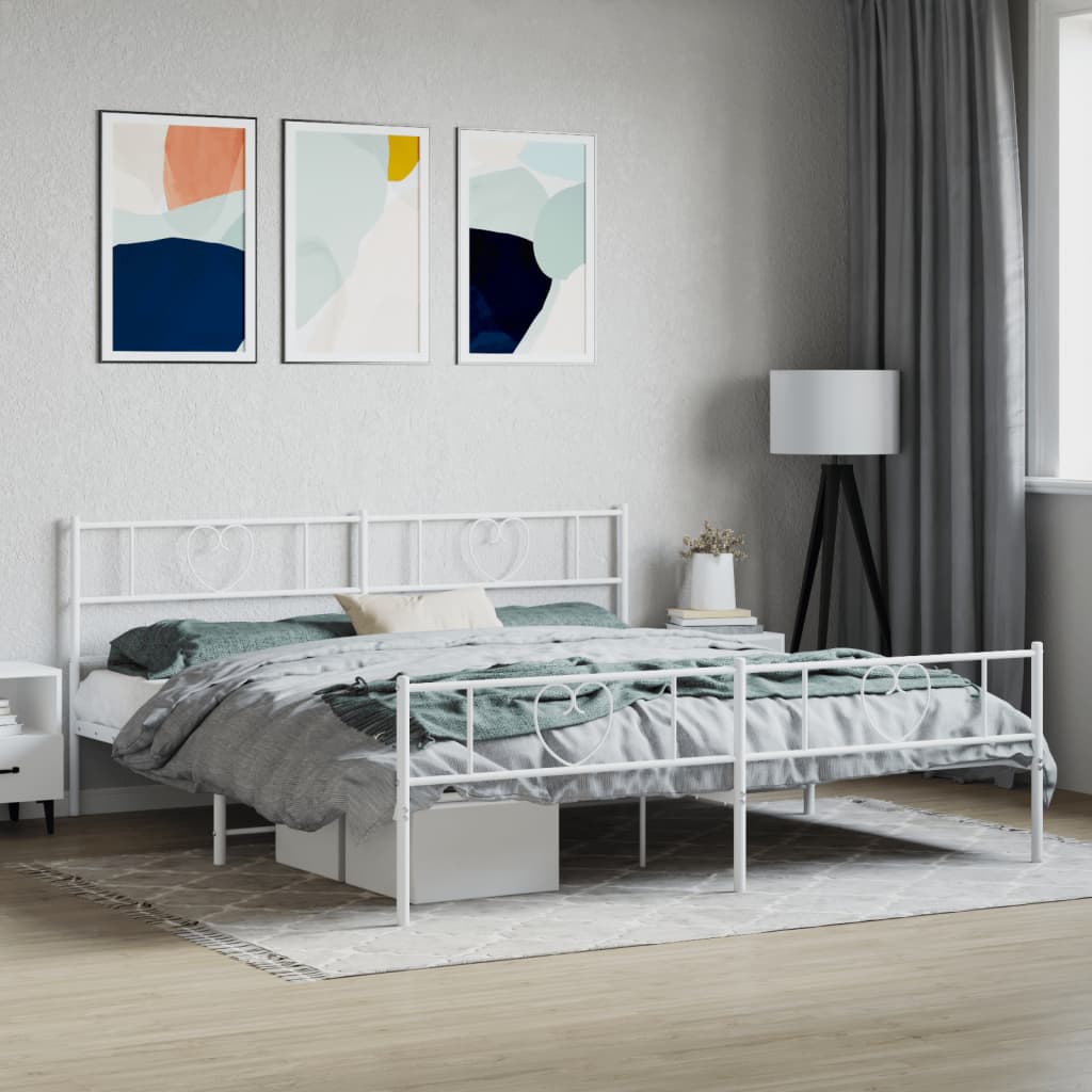 Bedframe Met Hoofd- En Voeteneinde Metaal 183 x 213 cm Wit met hoofdbord & voetbord