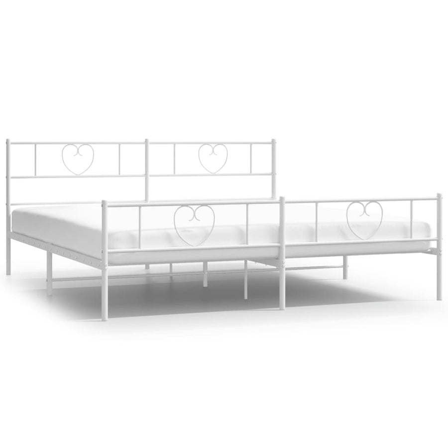 Bedframe Met Hoofd- En Voeteneinde Metaal 193 x 203 cm Wit met hoofdbord & voetbord