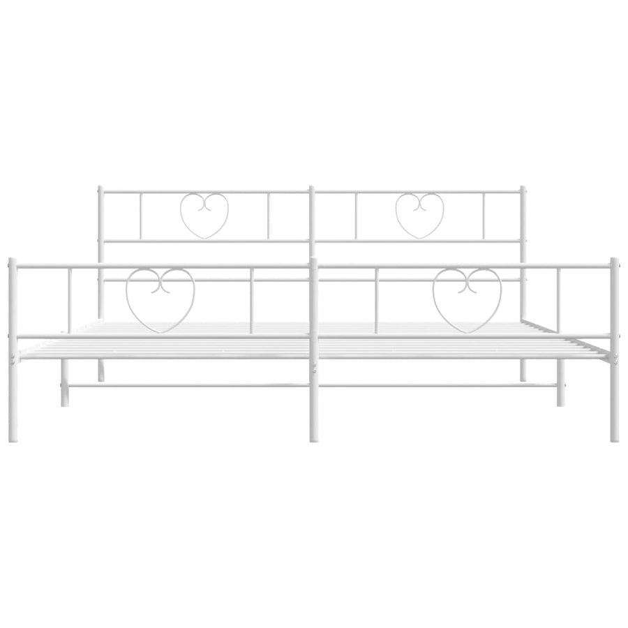 Bedframe Met Hoofd- En Voeteneinde Metaal 193 x 203 cm Wit met hoofdbord & voetbord