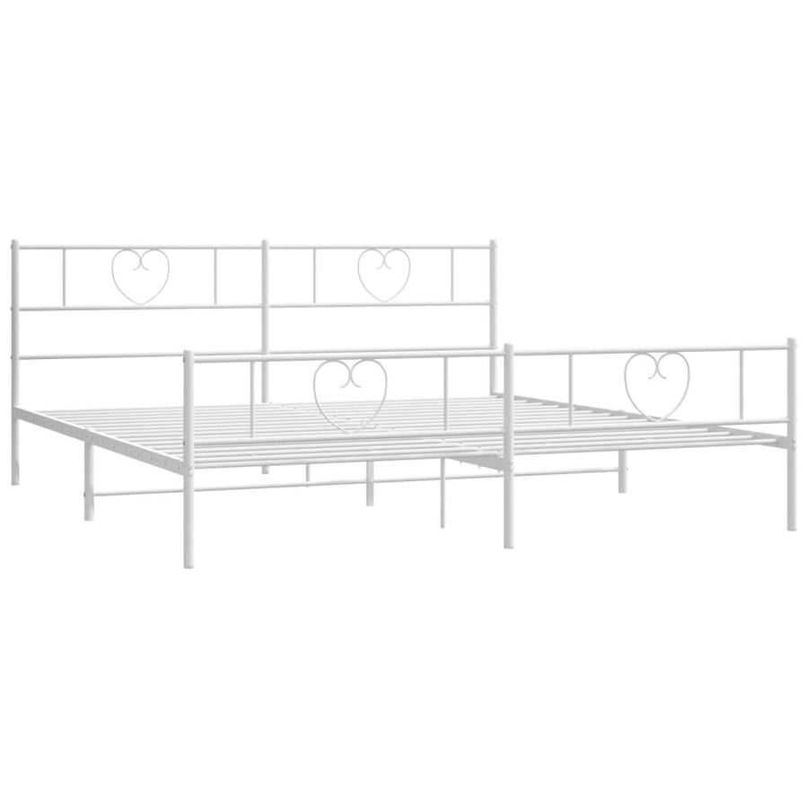 Bedframe Met Hoofd- En Voeteneinde Metaal 193 x 203 cm Wit met hoofdbord & voetbord