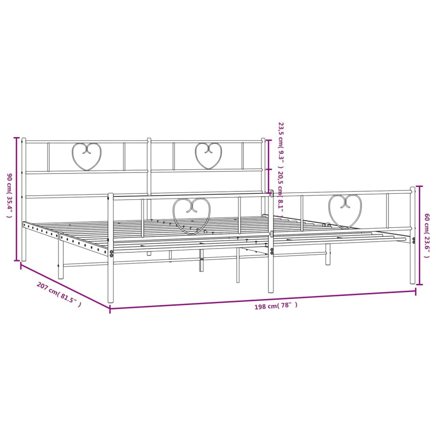 Bedframe Met Hoofd- En Voeteneinde Metaal 193 x 203 cm Wit met hoofdbord & voetbord