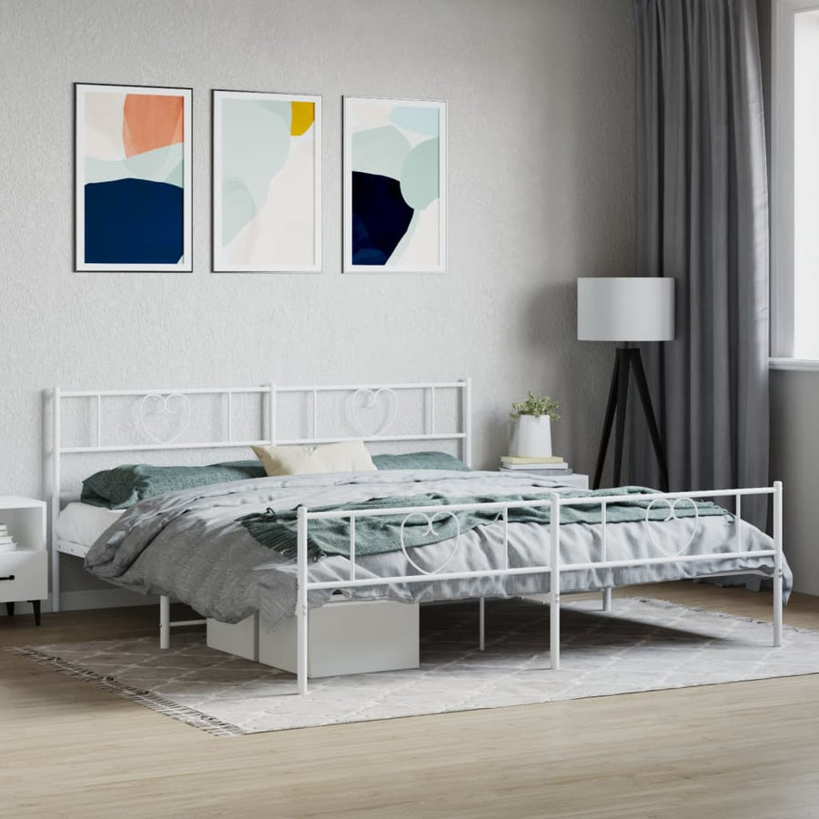 Bedframe Met Hoofd- En Voeteneinde Metaal 193 x 203 cm Wit met hoofdbord & voetbord