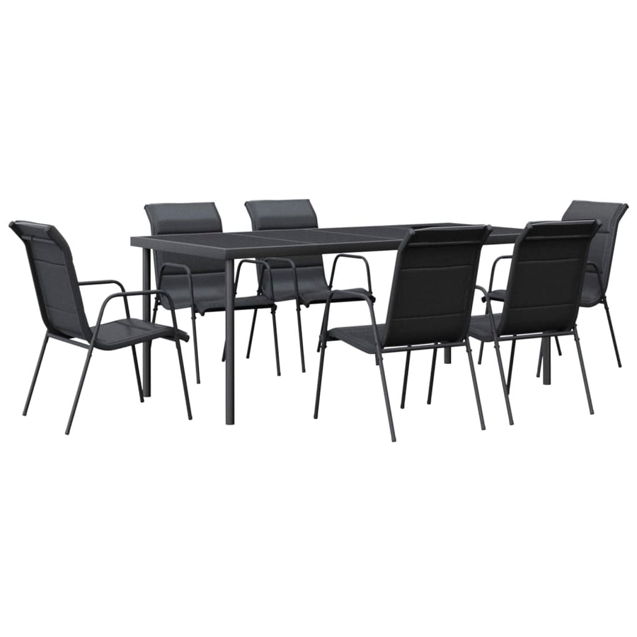 7-Delige Tuinset Textileen En Staal Zwart 6 190 cm tafellengte