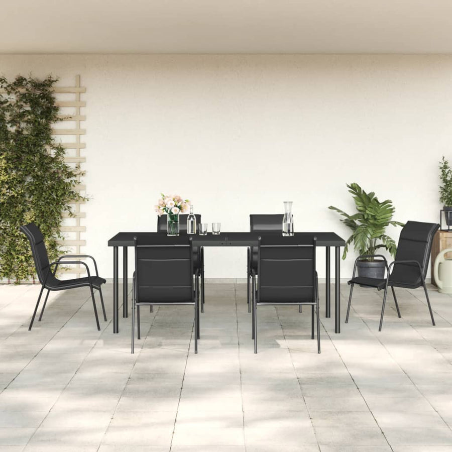 7-Delige Tuinset Textileen En Staal Zwart 6 190 cm tafellengte
