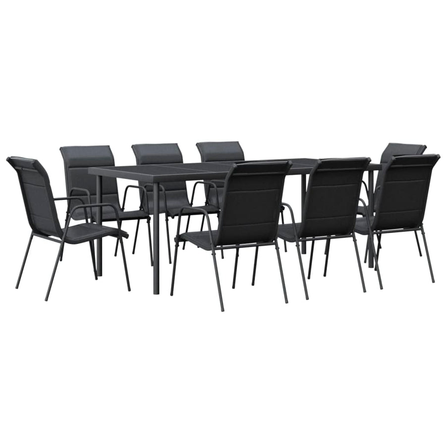 -Delige Tuinset Textileen En Staal Zwart 9 190 cm tafellengte