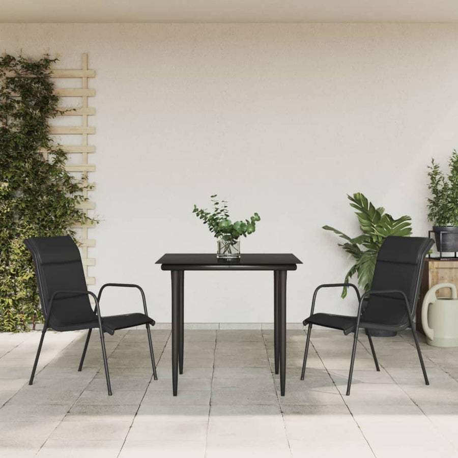 3-Delige Tuinset Textileen En Staal Zwart 2 80 cm tafellengte