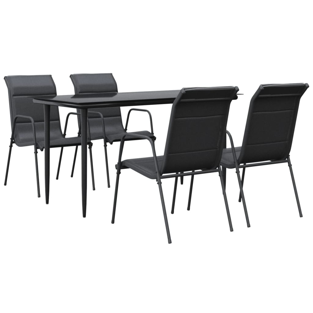 -Delige Tuinset Textileen En Staal Zwart 5 140 cm tafellengte