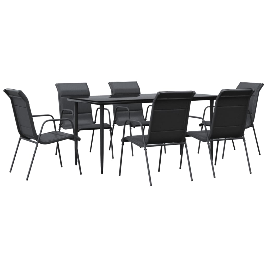 7-Delige Tuinset Textileen En Staal Zwart 6 160 cm tafellengte