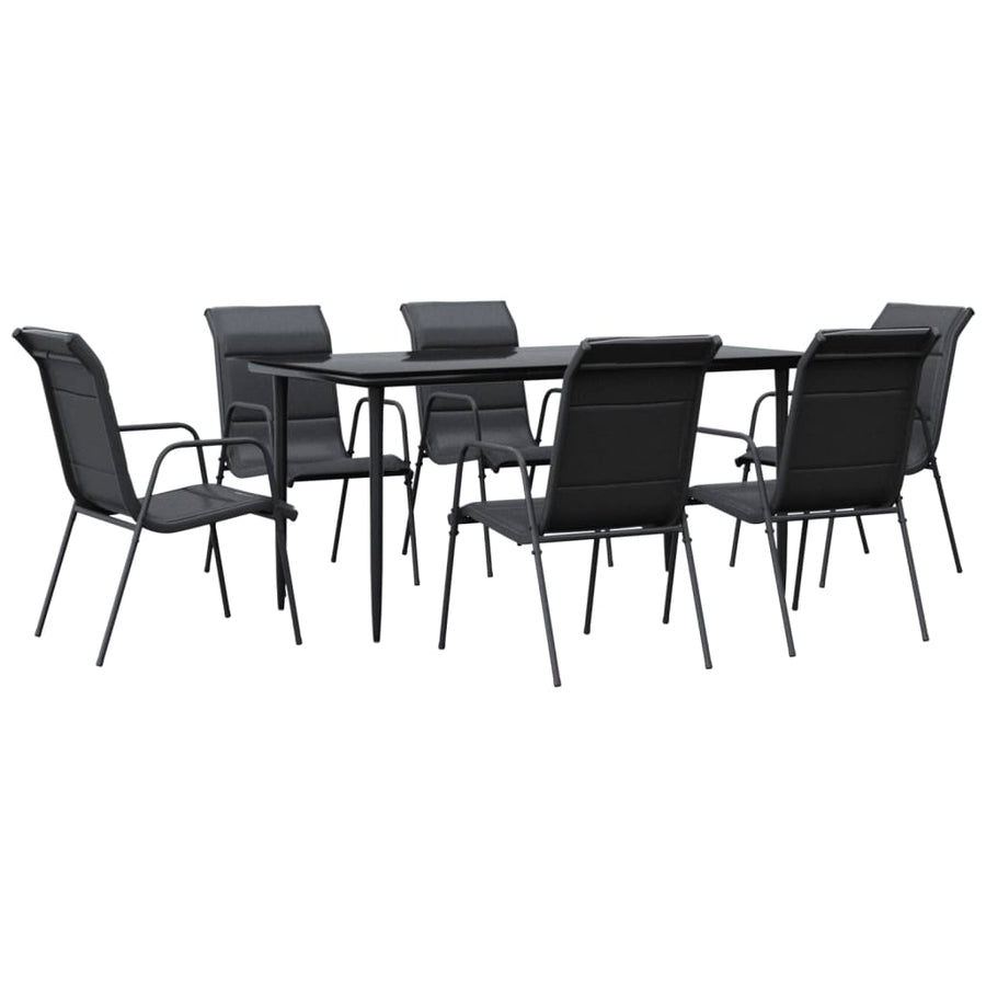 7-Delige Tuinset Textileen En Staal Zwart 6 160 cm tafellengte