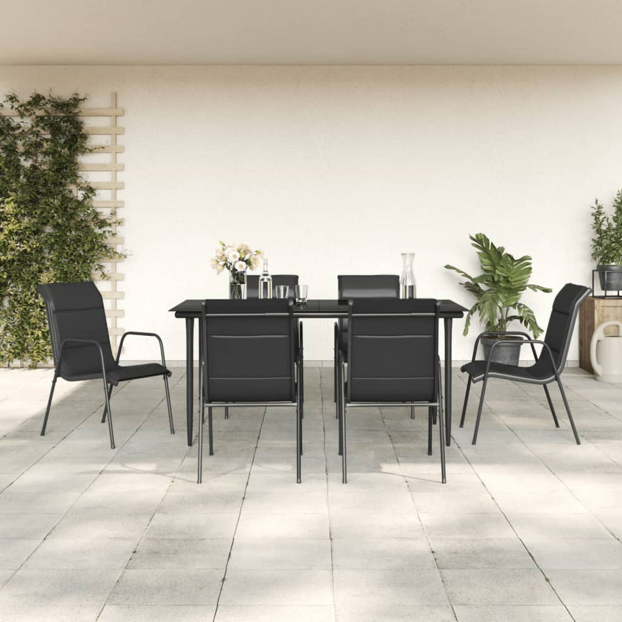 7-Delige Tuinset Textileen En Staal Zwart 6 160 cm tafellengte