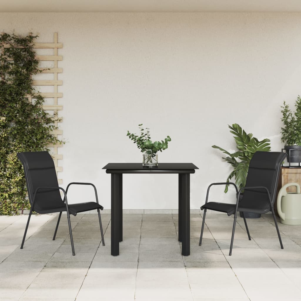 3-Delige Tuinset Textileen En Staal Zwart 2 80 cm tafellengte