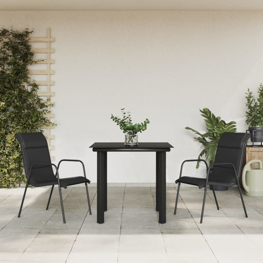 3-Delige Tuinset Textileen En Staal Zwart 2 80 cm tafellengte