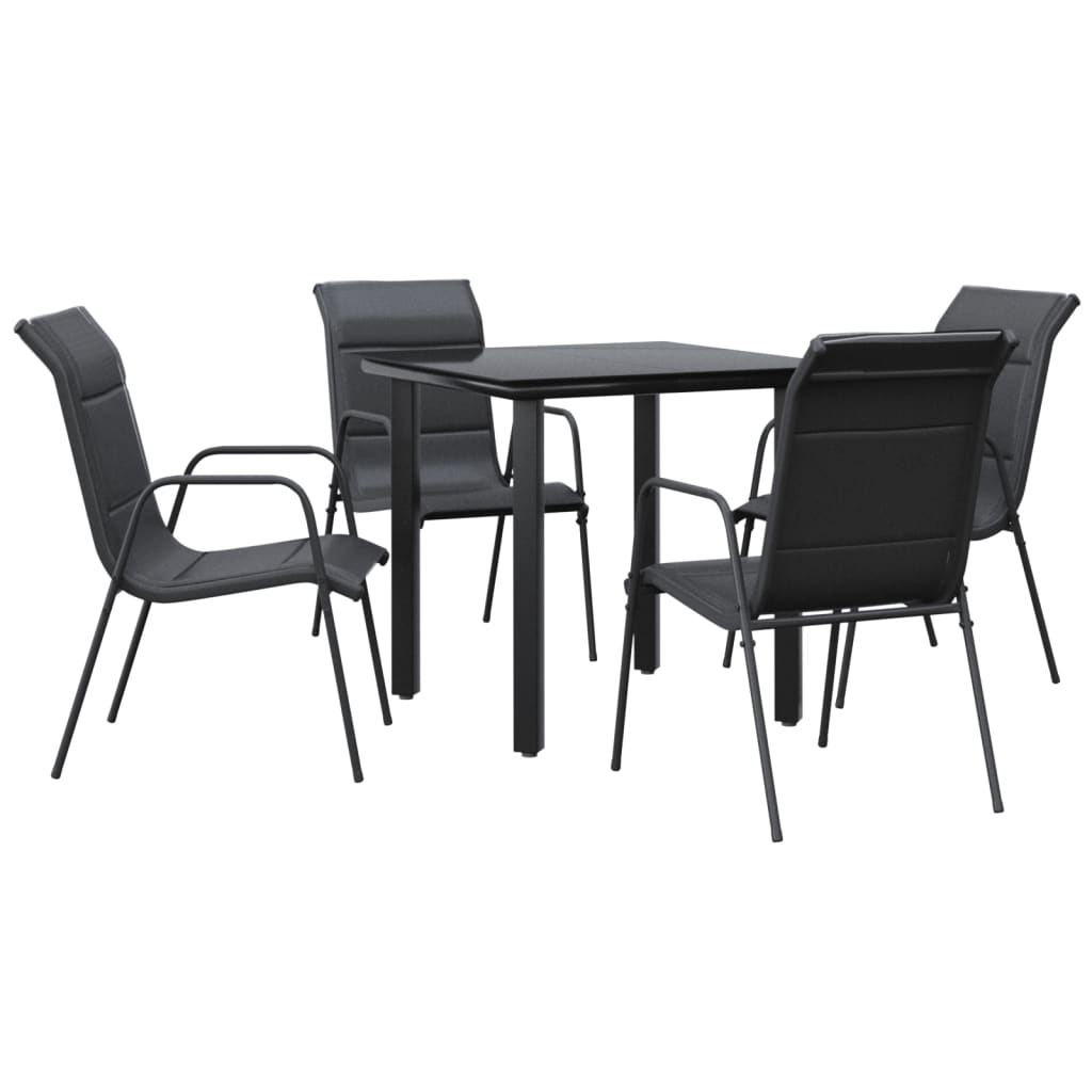 -Delige Tuinset Textileen En Staal Zwart 5 80 cm tafellengte