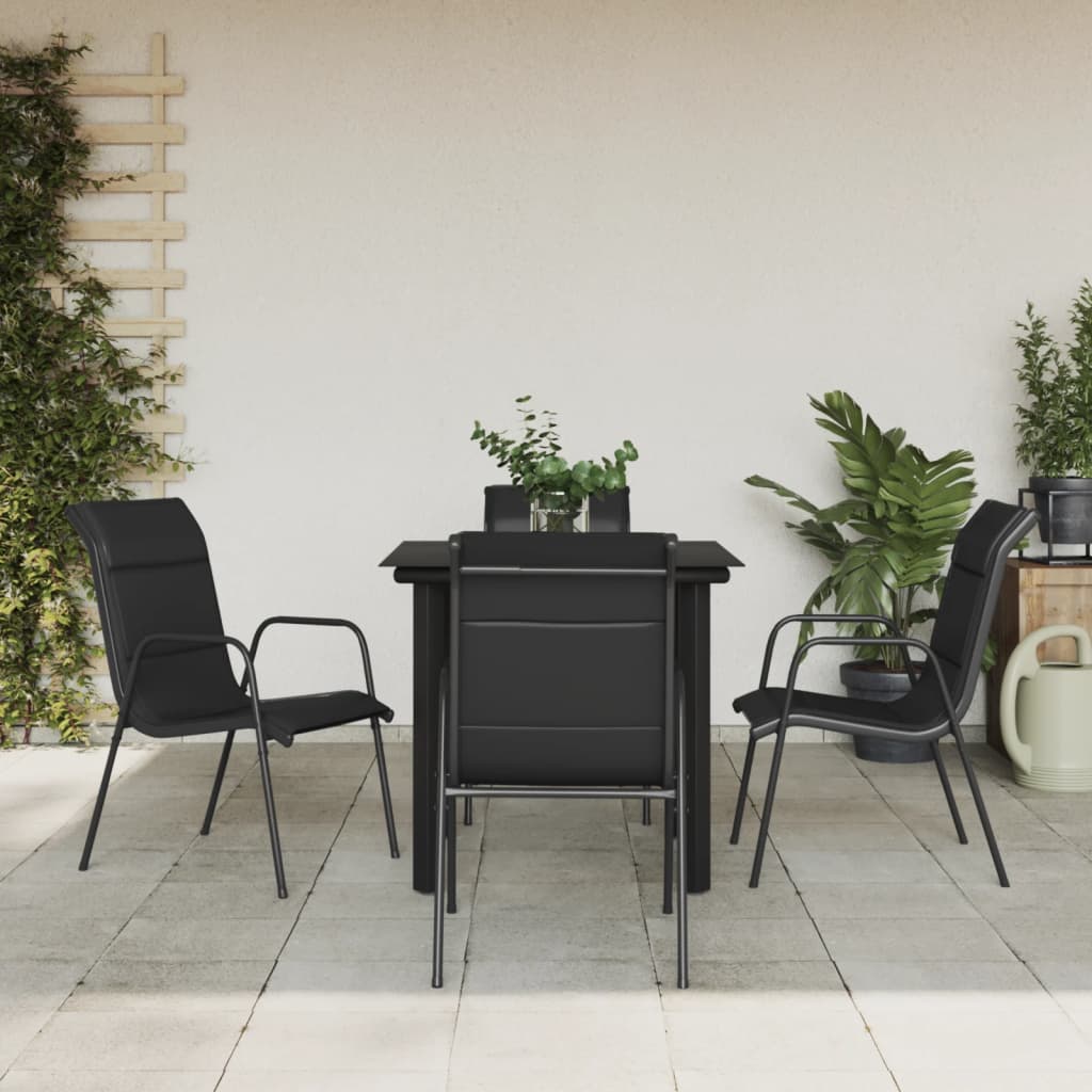 -Delige Tuinset Textileen En Staal Zwart 5 80 cm tafellengte