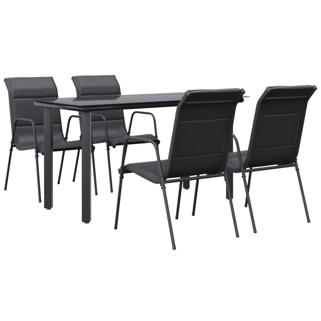 -Delige Tuinset Textileen En Staal Zwart 5 140 cm tafellengte