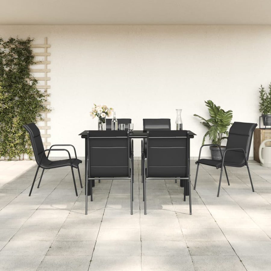 7-Delige Tuinset Textileen En Staal Zwart 6 140 cm tafellengte