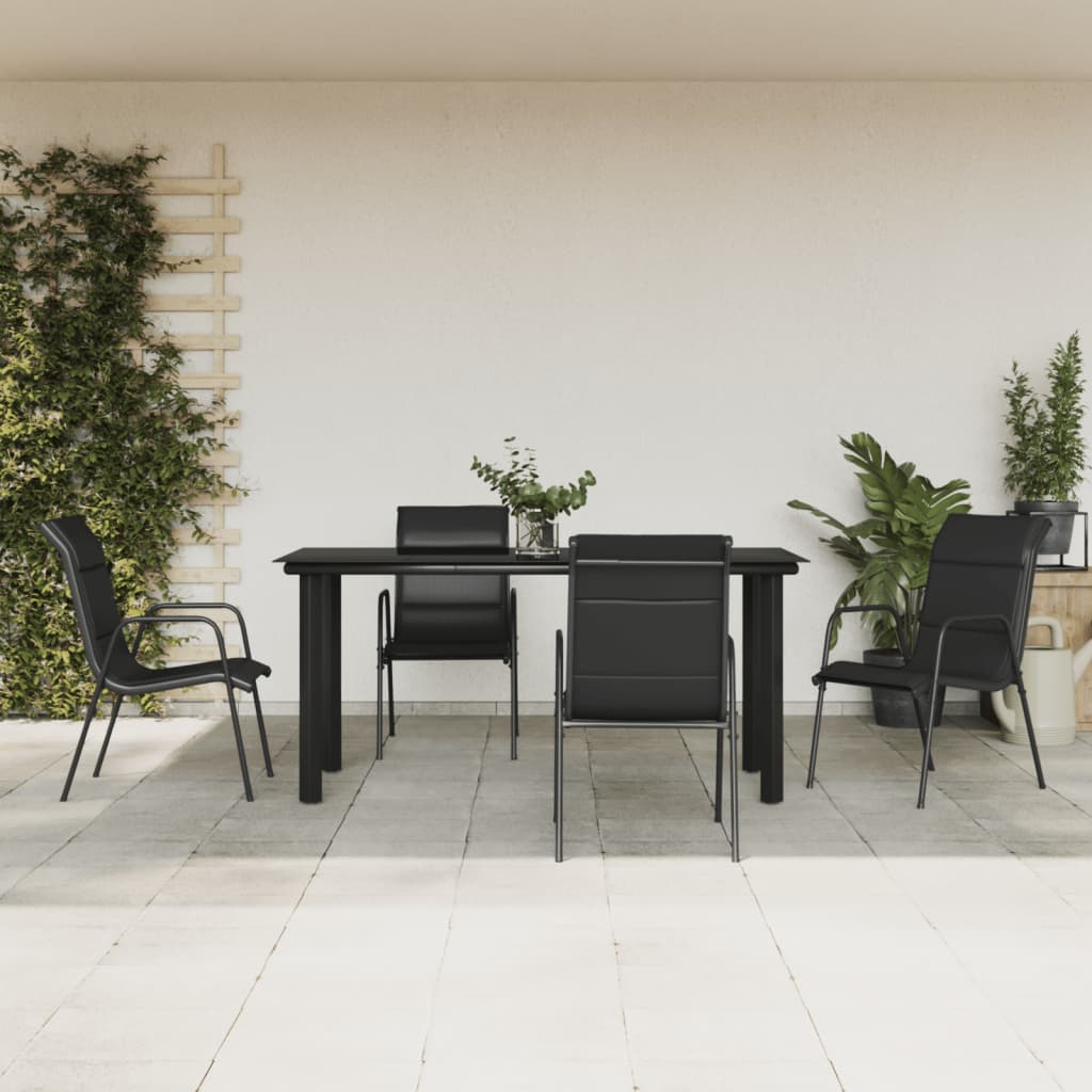 -Delige Tuinset Textileen En Staal Zwart 5 160 cm tafellengte