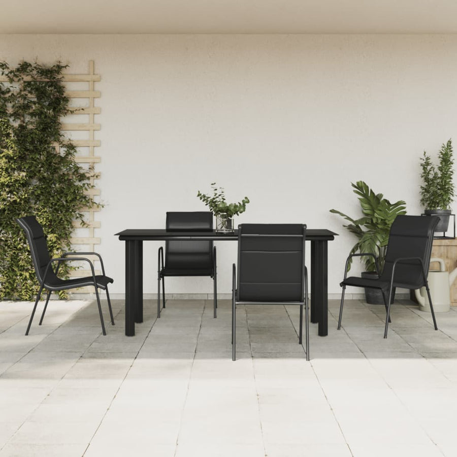 -Delige Tuinset Textileen En Staal Zwart 5 160 cm tafellengte