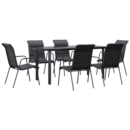7-Delige Tuinset Textileen En Staal Zwart 6 160 cm tafellengte
