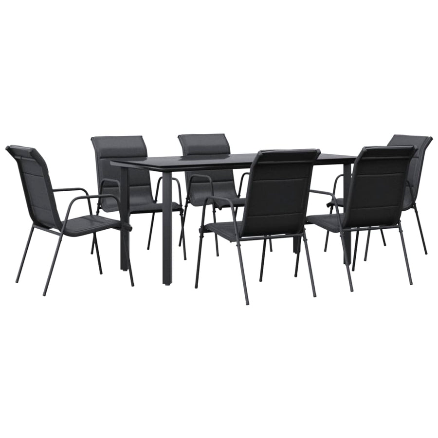 7-Delige Tuinset Textileen En Staal Zwart 6 160 cm tafellengte