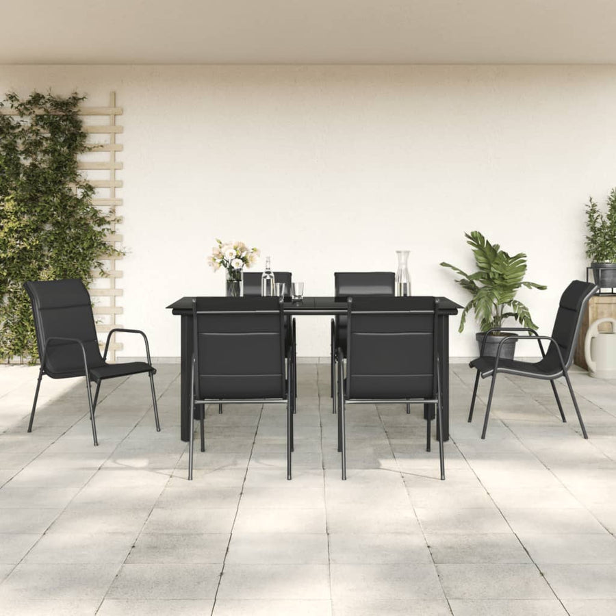 7-Delige Tuinset Textileen En Staal Zwart 6 160 cm tafellengte