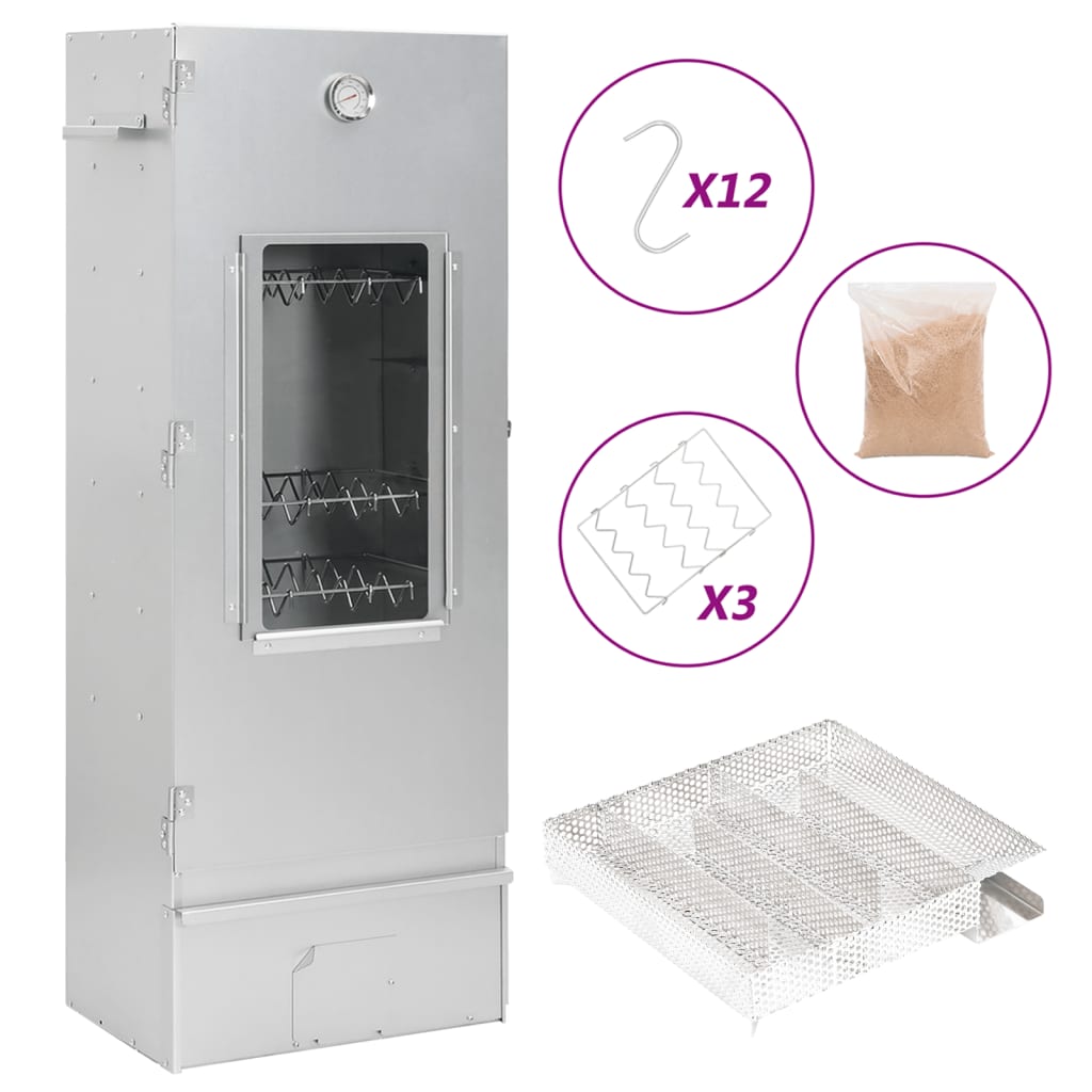 Bbq-Rookoven Met Koude Rookgenerator Gegalvaniseerd Staal 44.5 x 29 x 110 cm (21 x 21 x 4.5 cm) Met raam