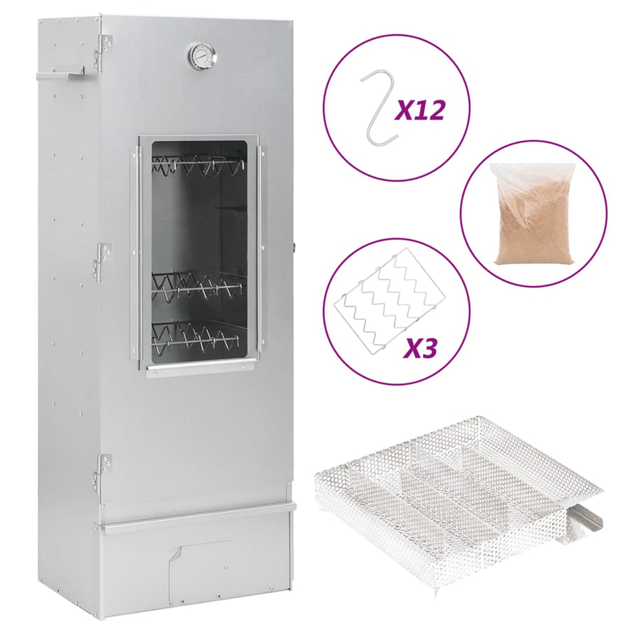 Bbq-Rookoven Met Koude Rookgenerator Gegalvaniseerd Staal 44.5 x 29 x 110 cm (21 x 21 x 4.5 cm) Met raam