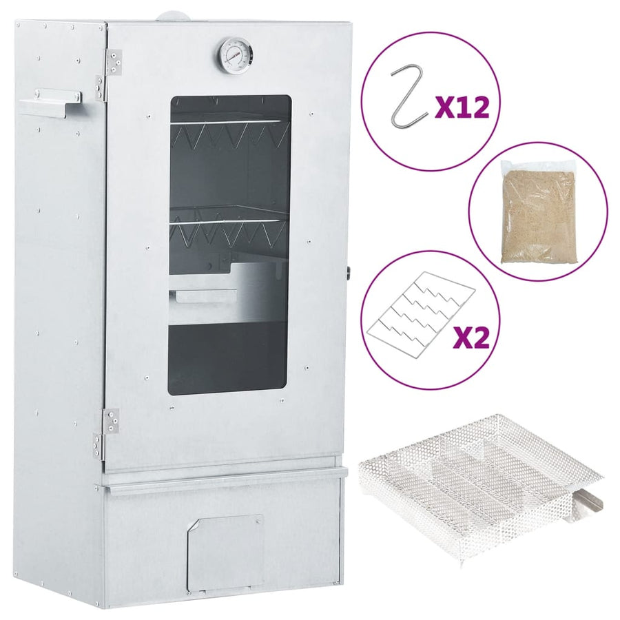 Bbq-Rookoven Met Koude Rookgenerator Gegalvaniseerd Staal 44.5 x 29 x 83 cm (21 x 21 x 4.5 cm) Met raam