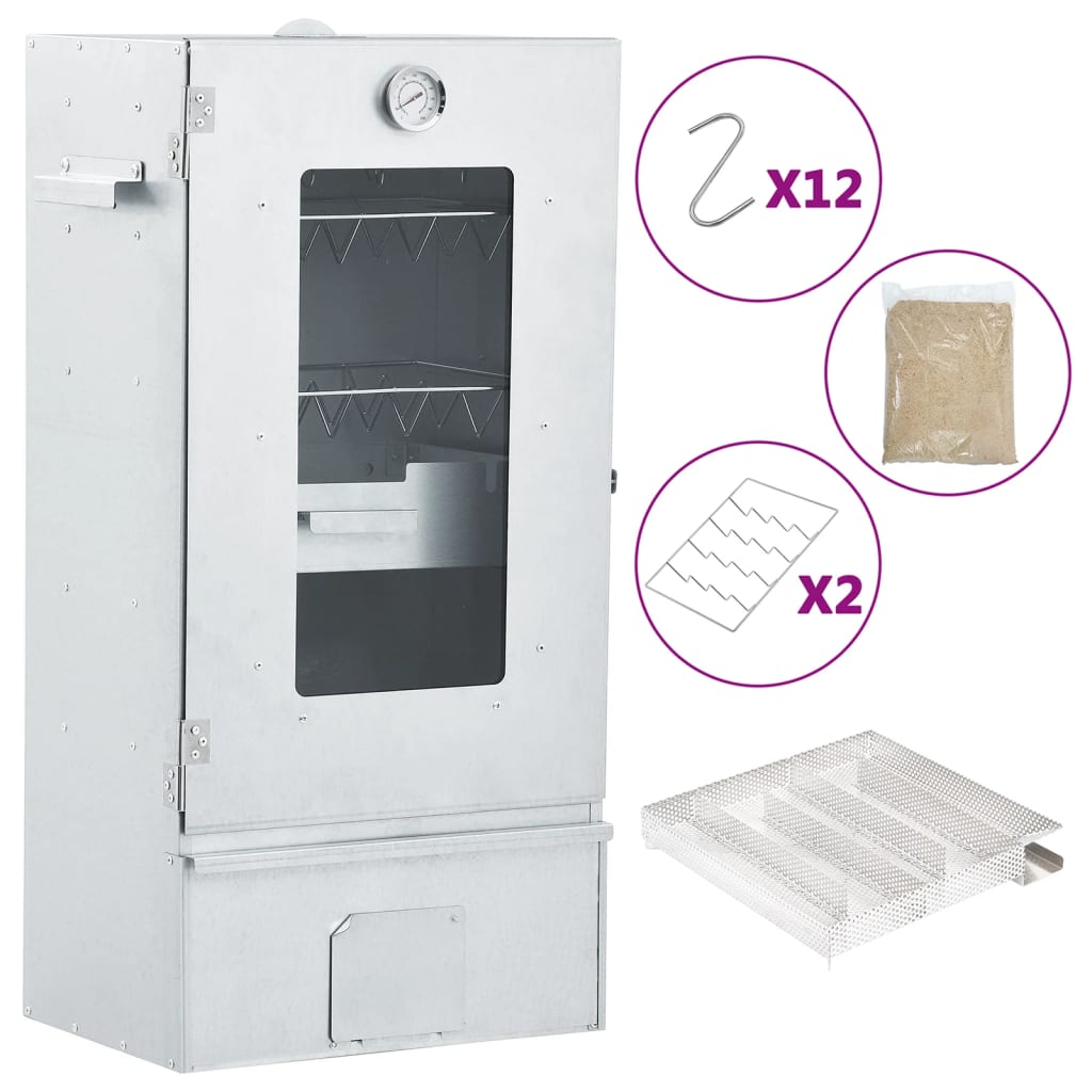 Bbq-Rookoven Met Koude Rookgenerator Gegalvaniseerd Staal 44.5 x 29 x 83 cm (27 x 27 x 4.5 cm) Met raam