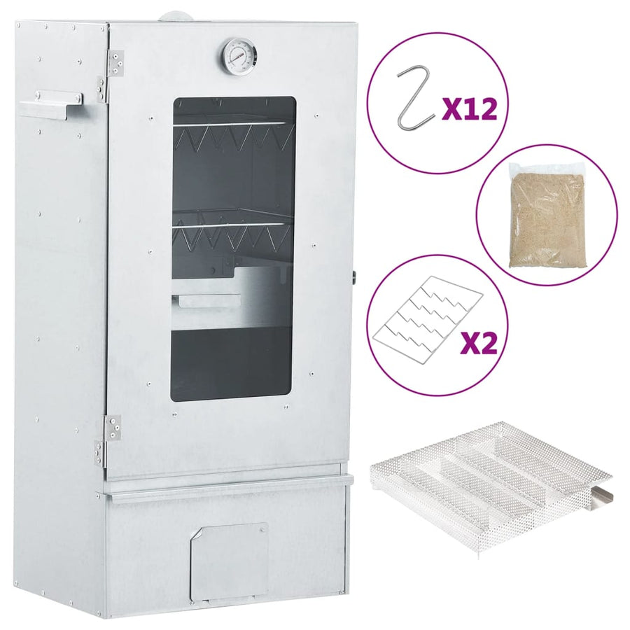 Bbq-Rookoven Met Koude Rookgenerator Gegalvaniseerd Staal 44.5 x 29 x 83 cm (27 x 27 x 4.5 cm) Met raam