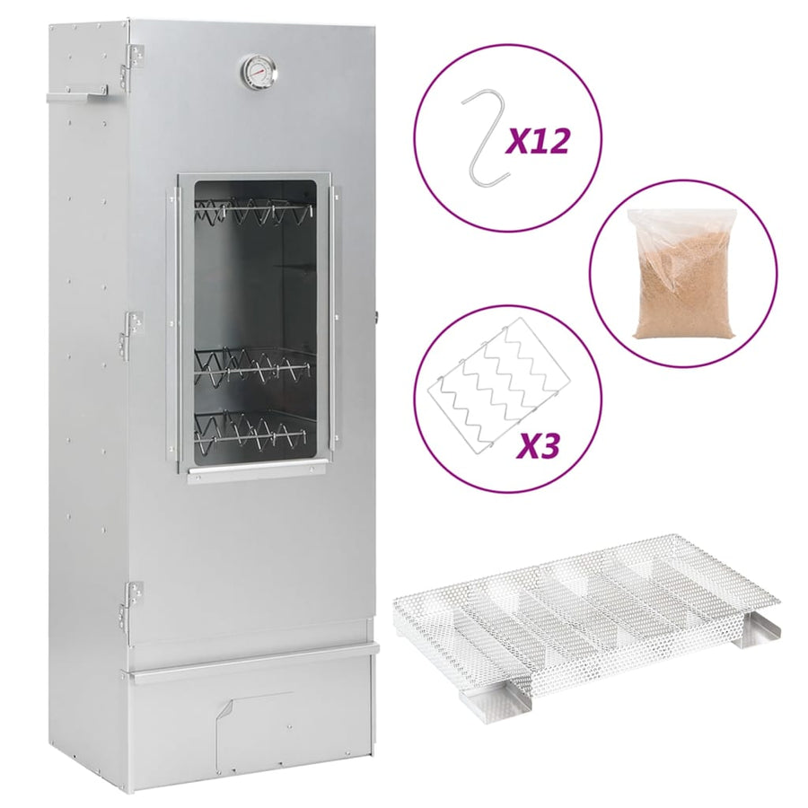 Bbq-Rookoven Met Koude Rookgenerator Gegalvaniseerd Staal 44.5 x 29 x 110 cm (35 x 20.5 x 4.5 cm) Met raam