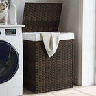 Laundry basket with lid 46x33x60 cm poly rattan dark brown