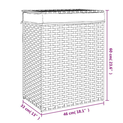 Wasmand met deksel 46x33x60 cm poly rattan grijs