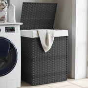 Wasmand met deksel 46x33x60 cm grijs poly rattan