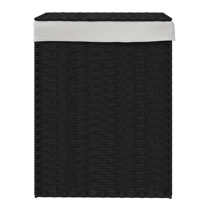 Wasmand met deksel 46x33x60 cm poly rattan zwart
