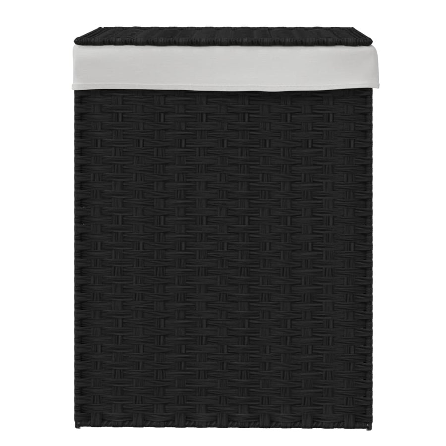 Wasmand met deksel 46x33x60 cm poly rattan zwart