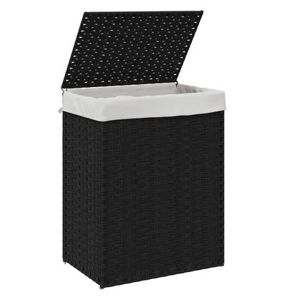 Wasmand met deksel 46x33x60 cm poly rattan zwart