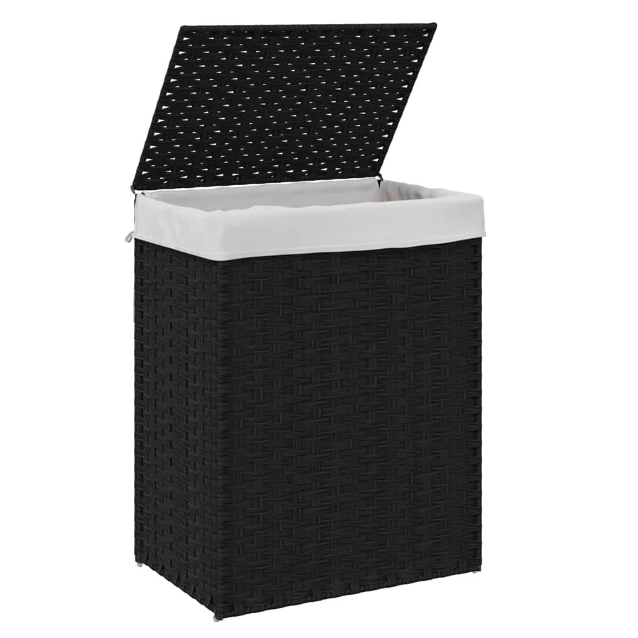 Wasmand met deksel 46x33x60 cm poly rattan zwart