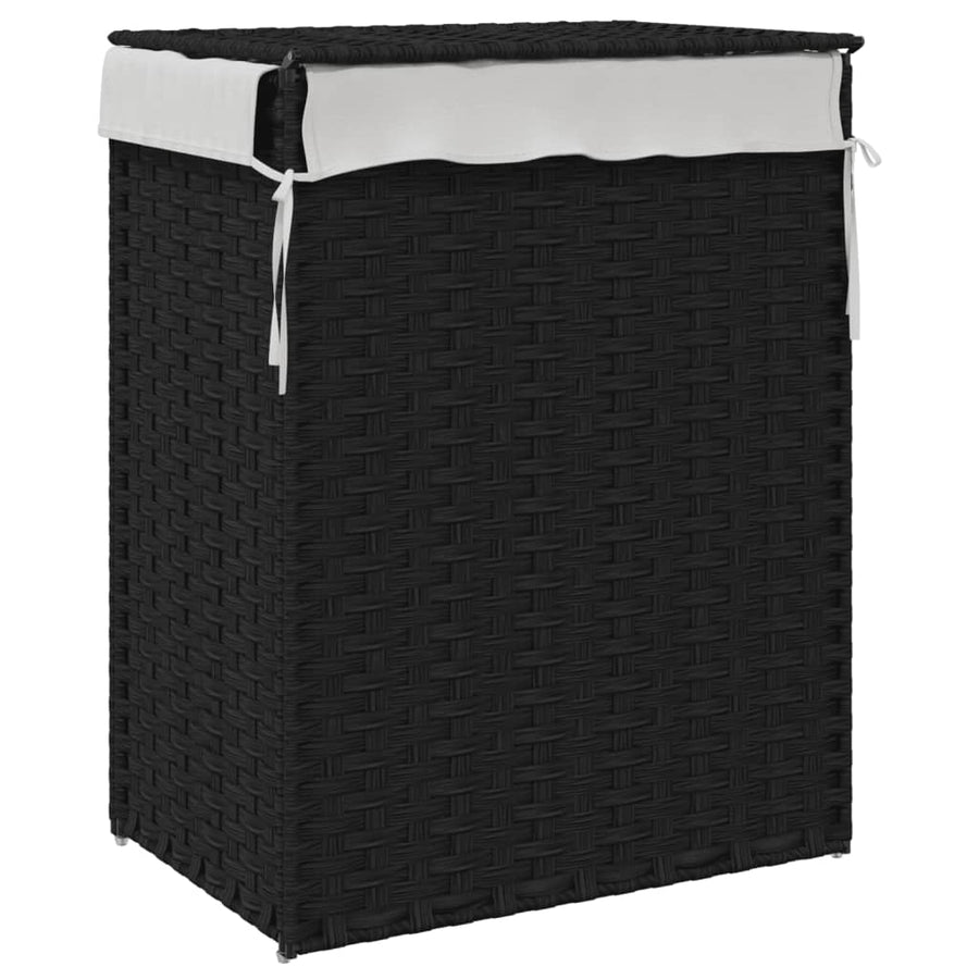 Wasmand met deksel 46x33x60 cm poly rattan zwart