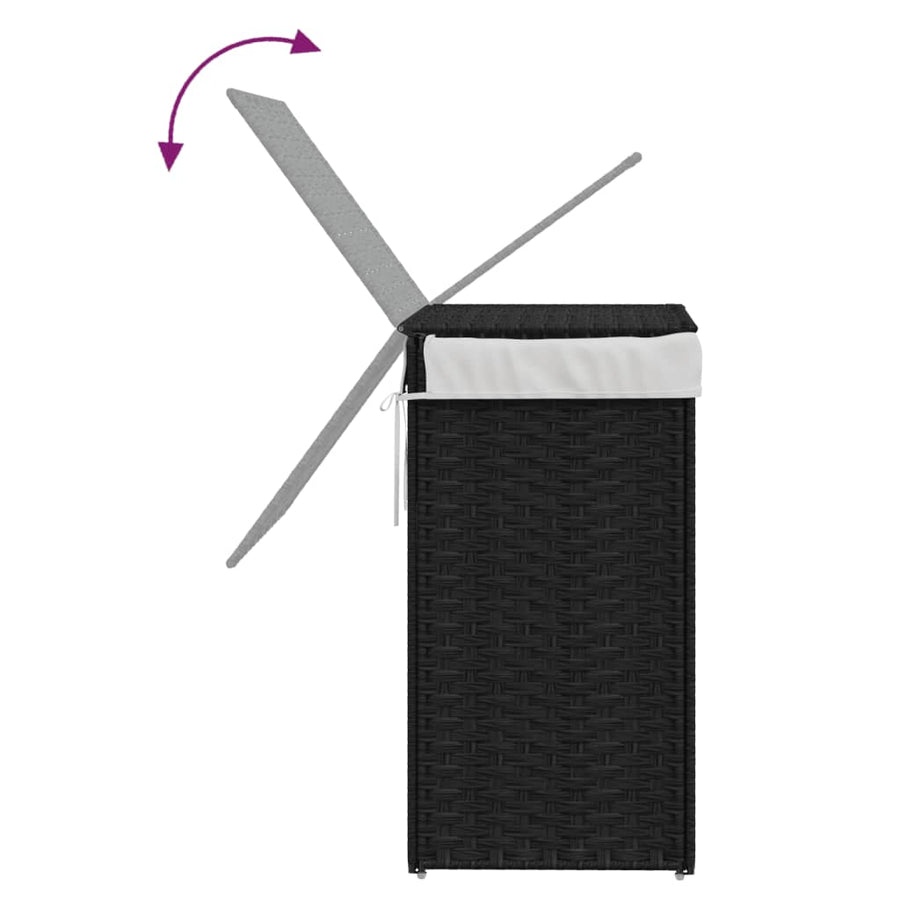 Wasmand met deksel 46x33x60 cm poly rattan zwart